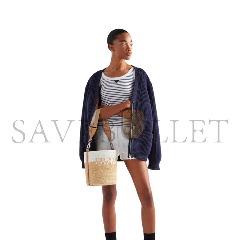 PRADA CROCHET AND LEATHER MINI-BUCKET BAG 1BE063 (25*23*20cm)